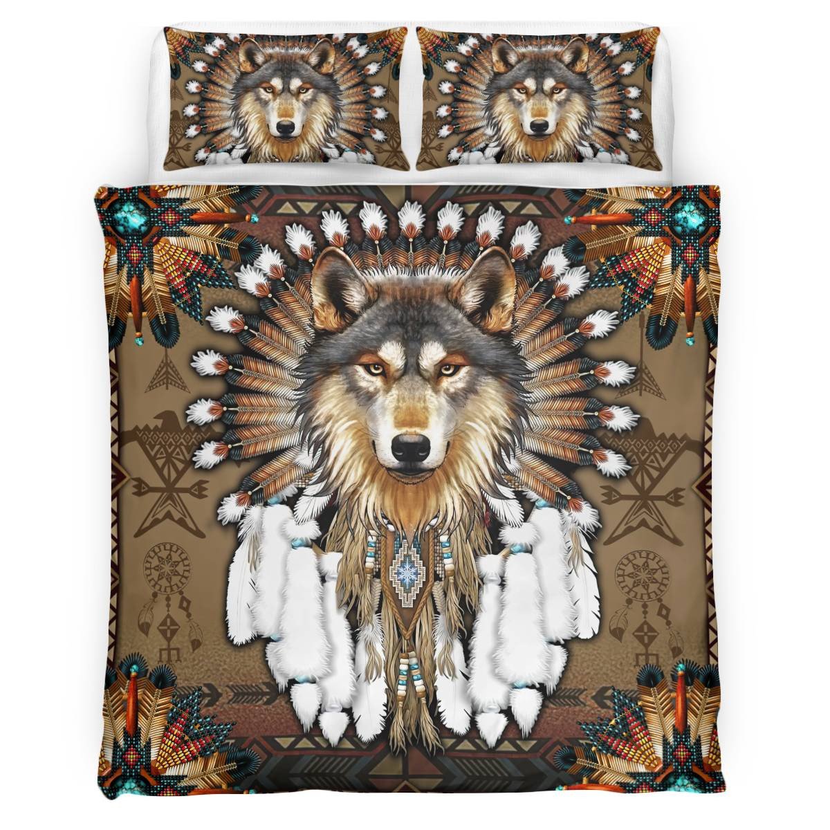 hippieartzone - Native American Wolf Pattern Bedding Set