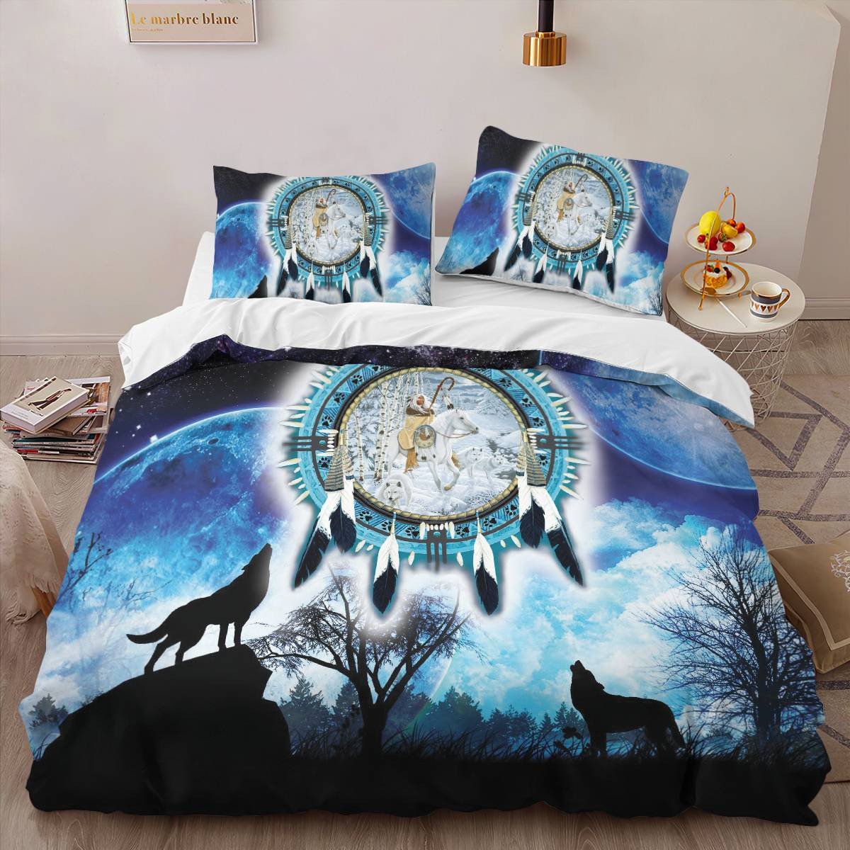 hippieartzone - Native American Wolf Natural Pattern Bedding Set