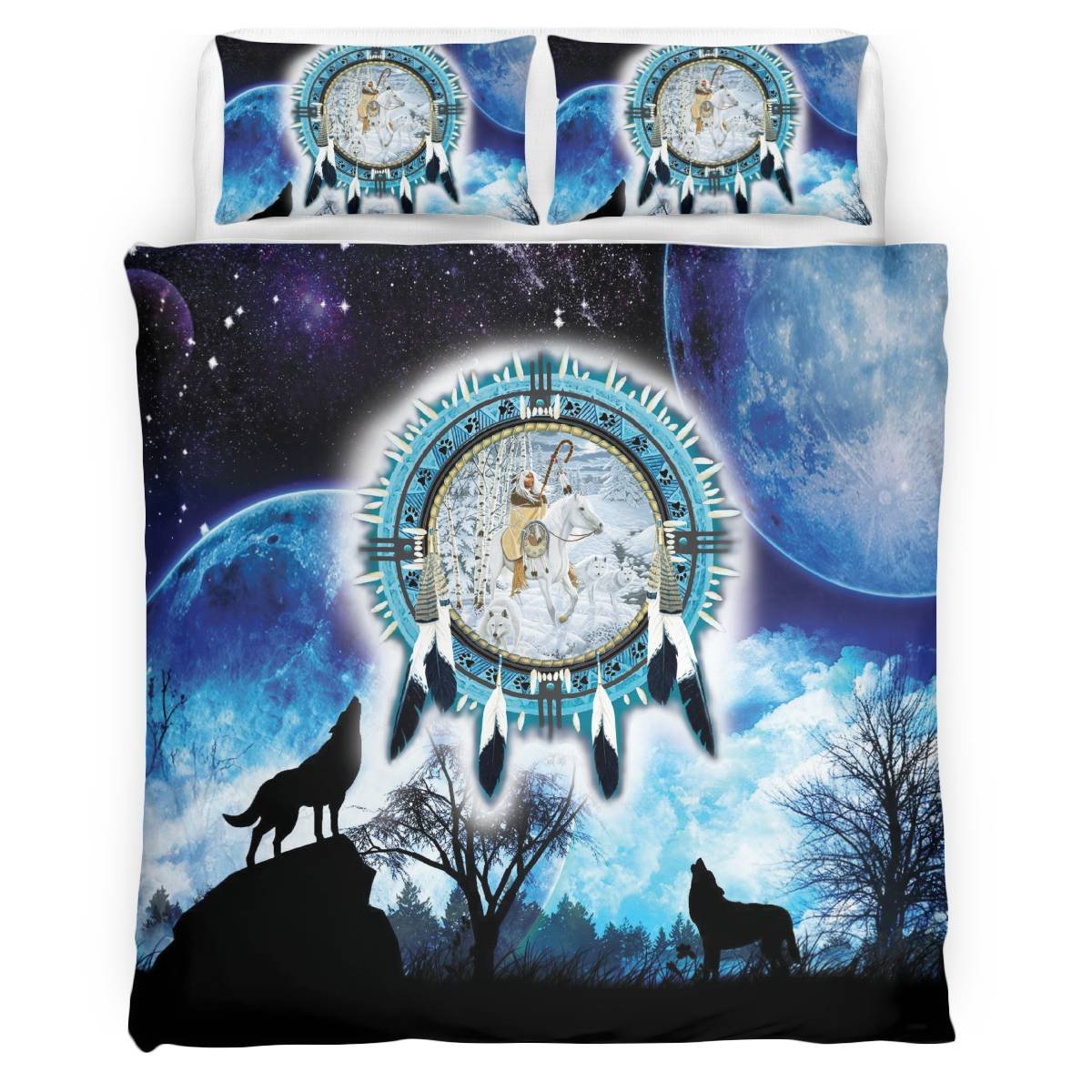 hippieartzone - Native American Wolf Natural Pattern Bedding Set