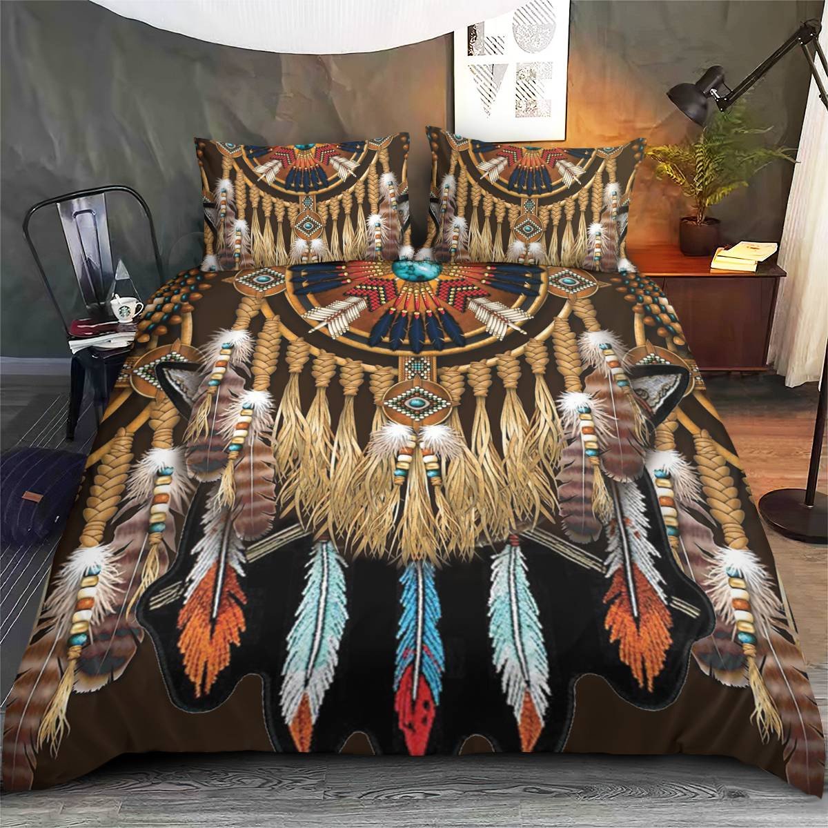 hippieartzone - Native American Bird Dreamcatcher Bedding Set
