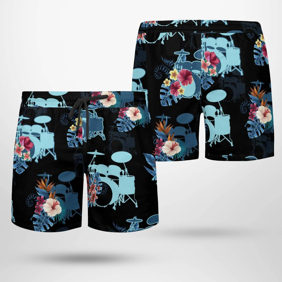 hippieartzone - BLUE DRUM FLOWER TROPICAL HAWAII SHIRT.