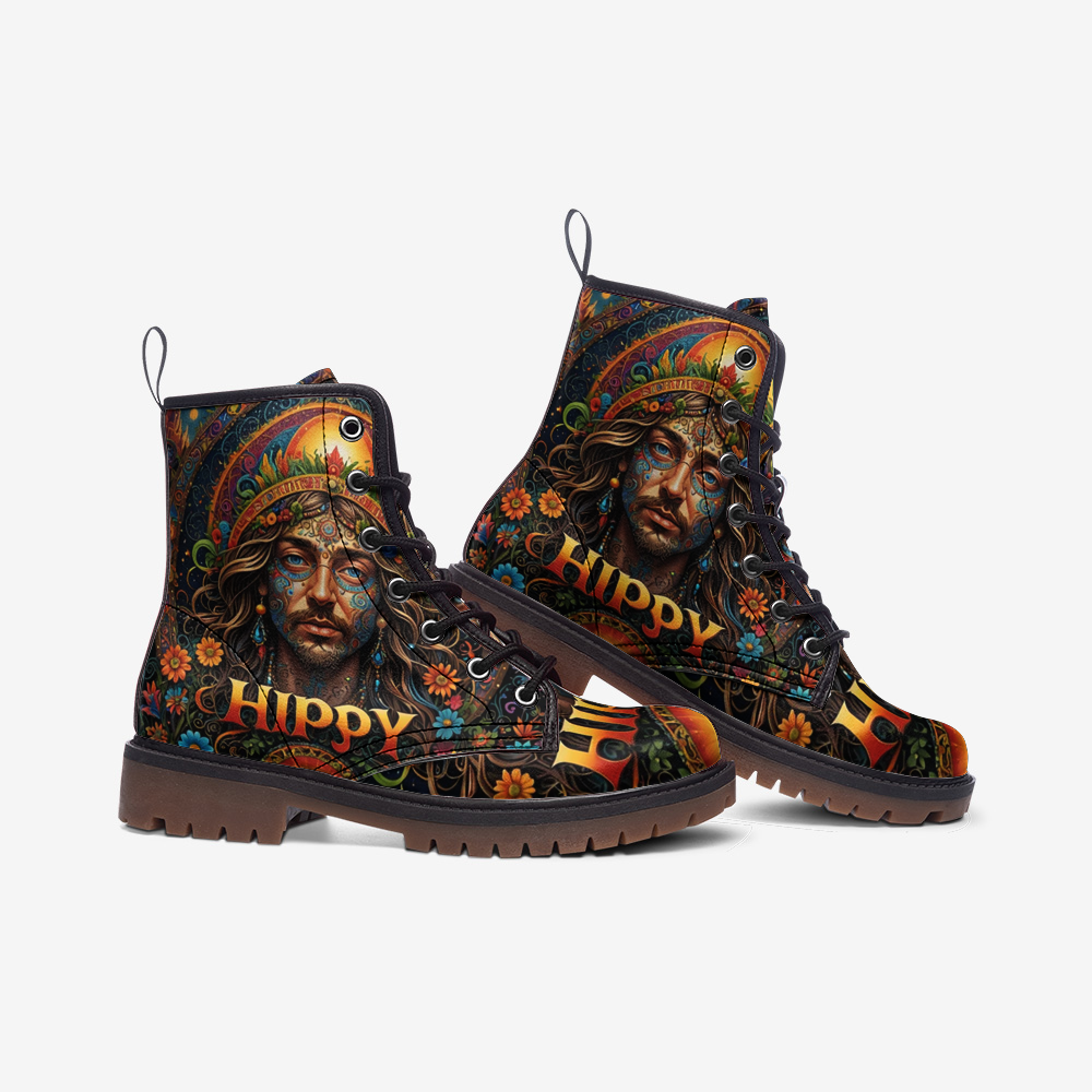 Hippie Art Zone - Hippie Guy on Leather Lightweight Boots for Hippies