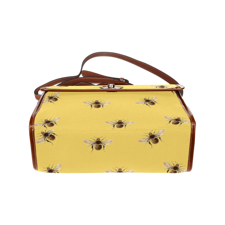 Retro Yellow Honey Bee Canvas Satchel Handbag For Boho Hippie