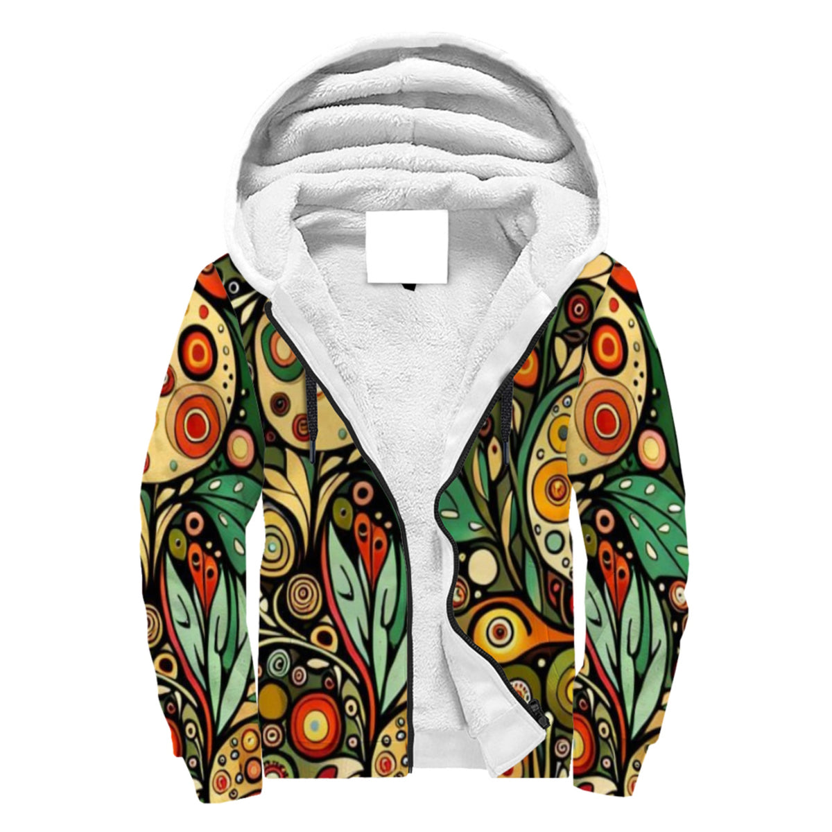 Boho Botanical Sherpa Lined Zip-up Hoodie For Hippies