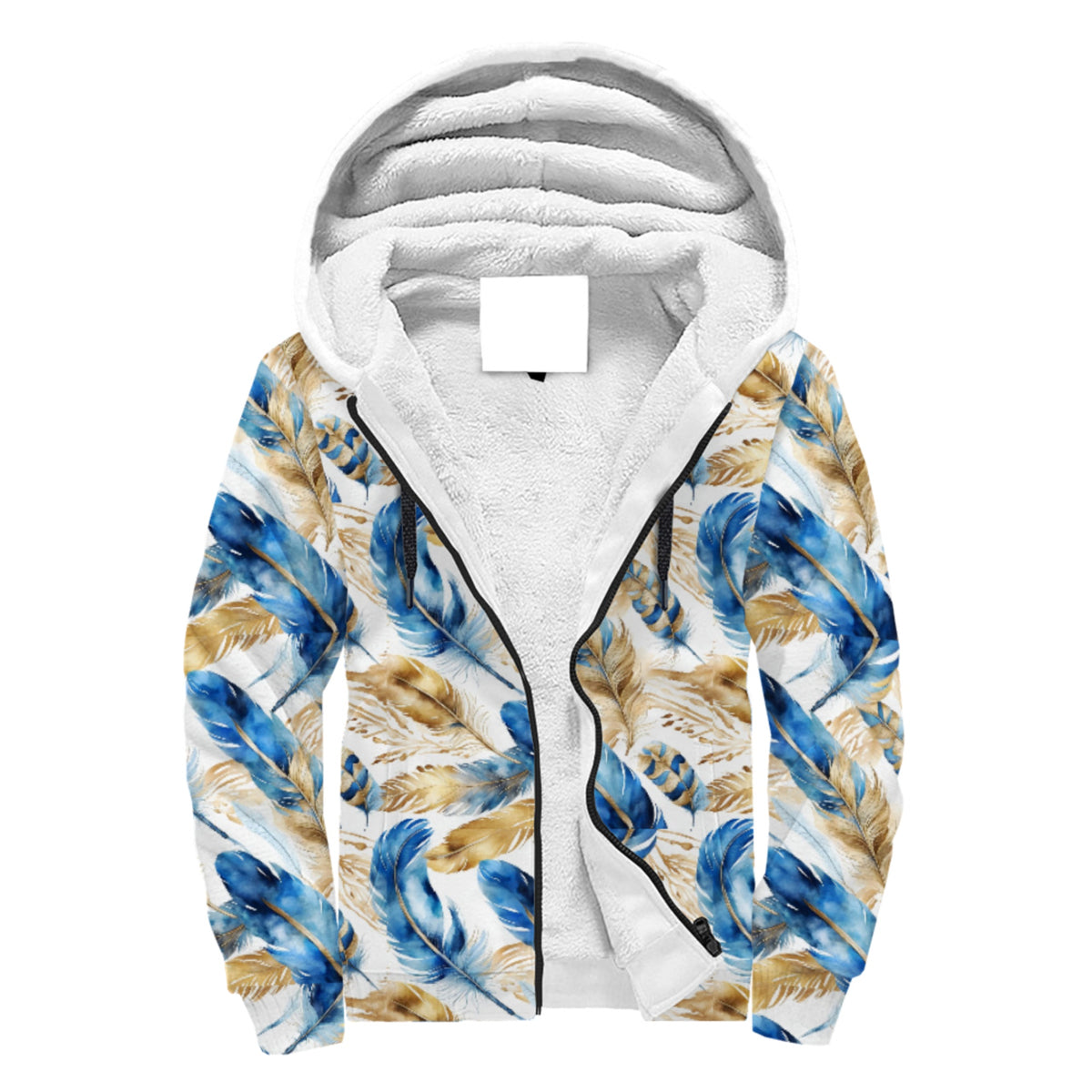 Boho Feathers Sherpa Lined Zip-up Hoodie For Hippies