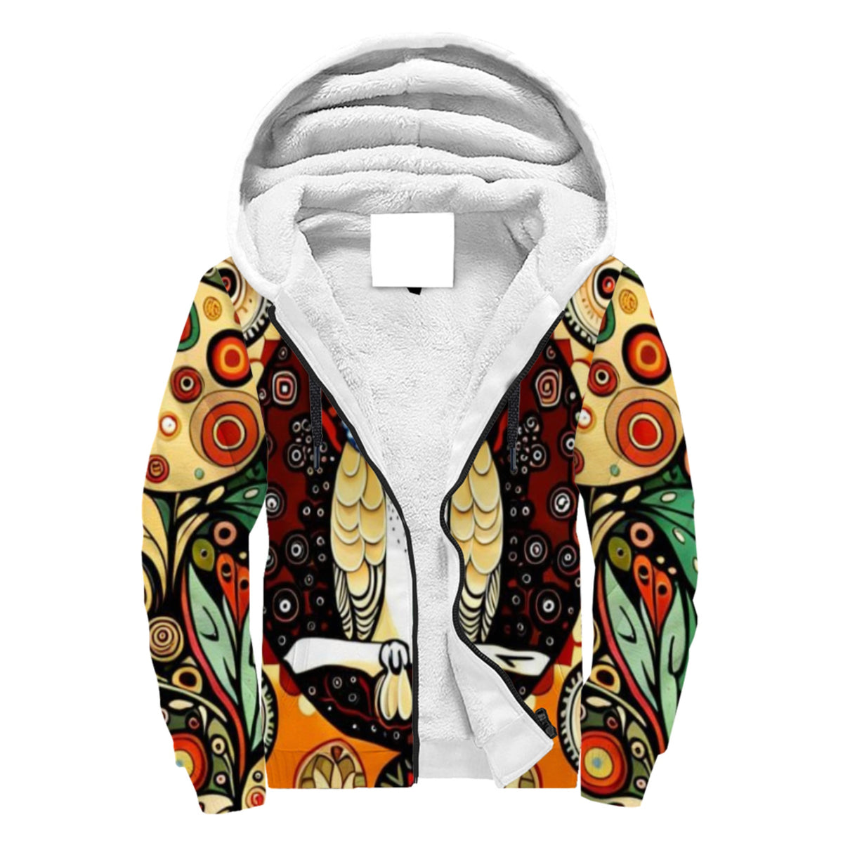 Boho Botanical Owl Sherpa Lined Zip-up Hoodie For Hippies