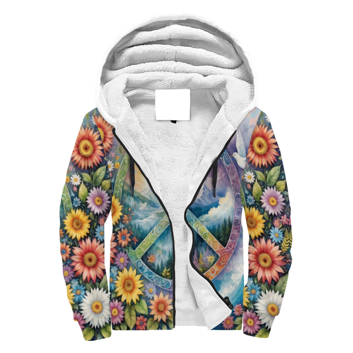 Peace On Earth Sherpa Lined Zip-up Hoodie For Hippies