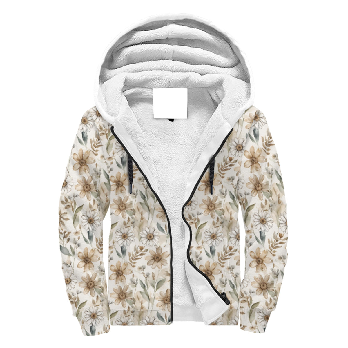 Boho Flowers Sherpa Lined Zip-up Hoodie For Hippies