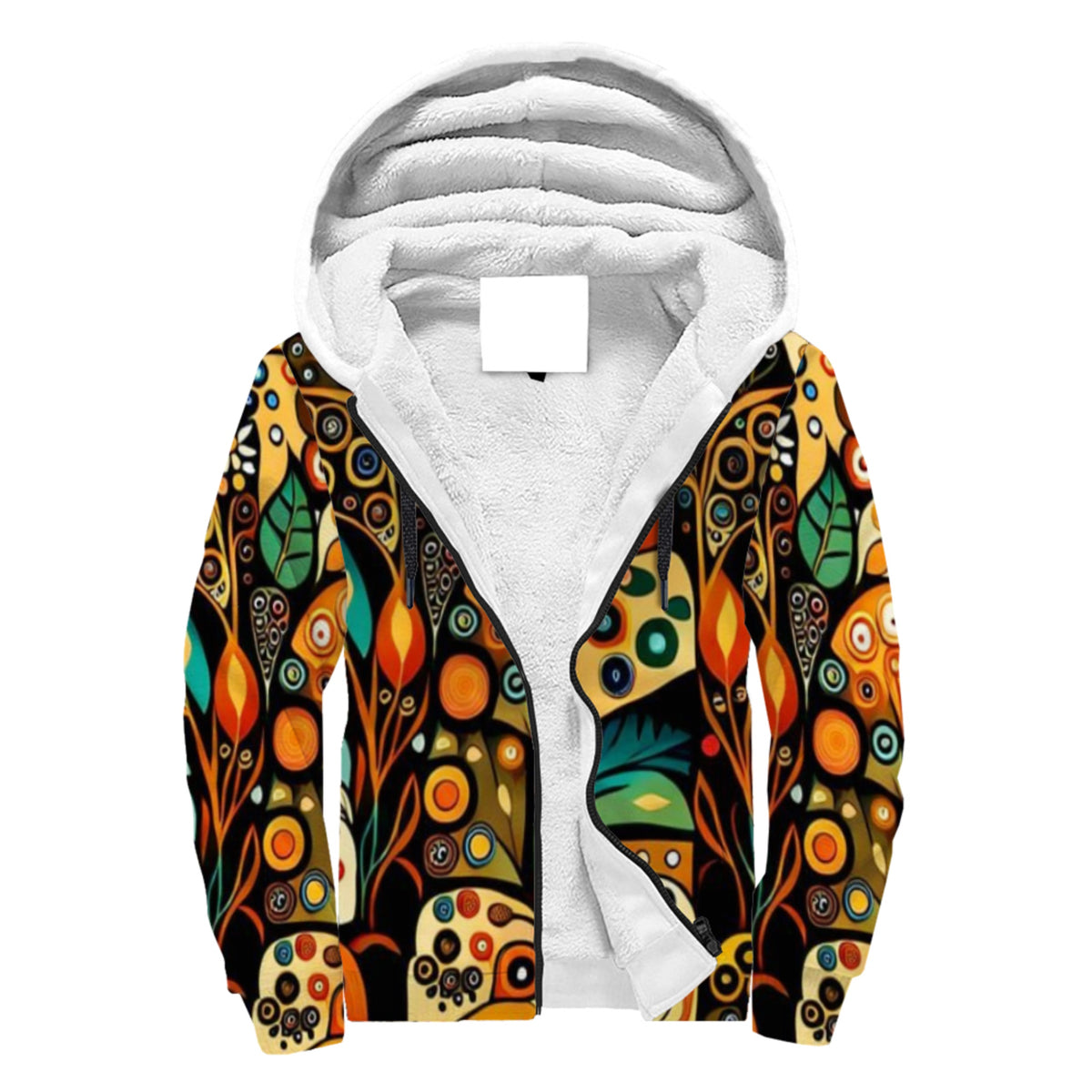 Boho Botanical Coloful Sherpa Lined Zip-Up Hoodie For Hippies