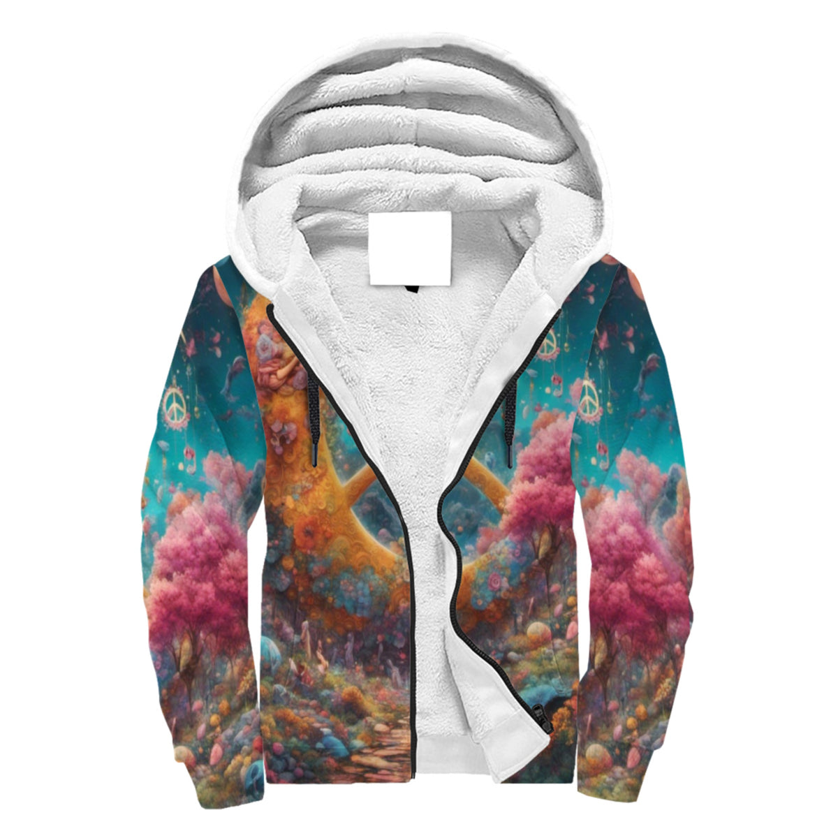 World Of Peace Sherpa Lined Zip-up Hoodie For Hippies