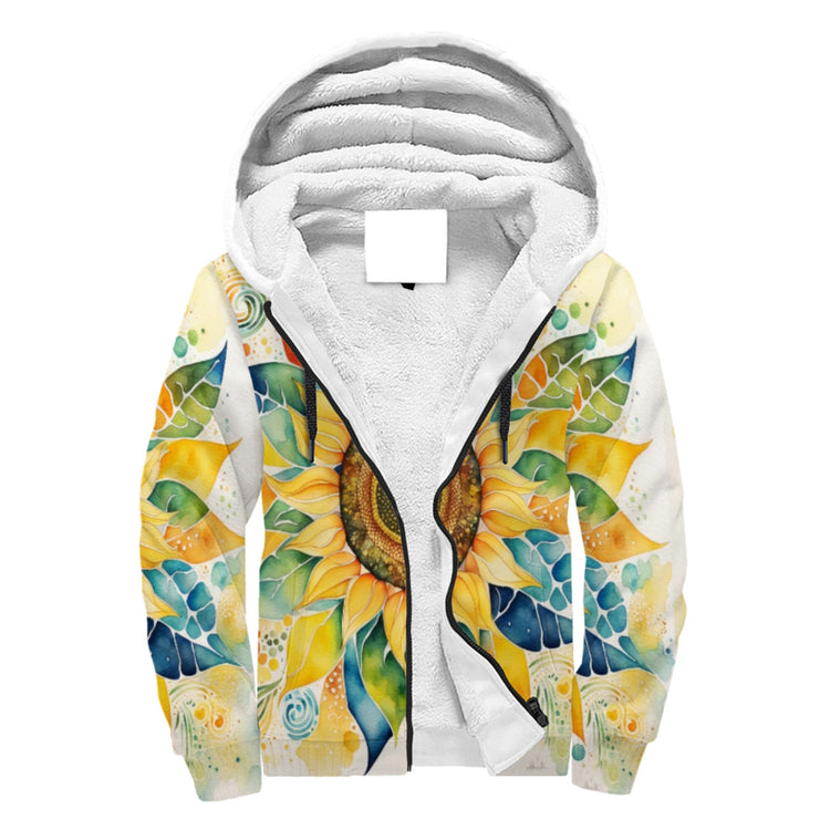 Sunflower Abstract Sherpa Lined Zip-up Hoodie For Hippies