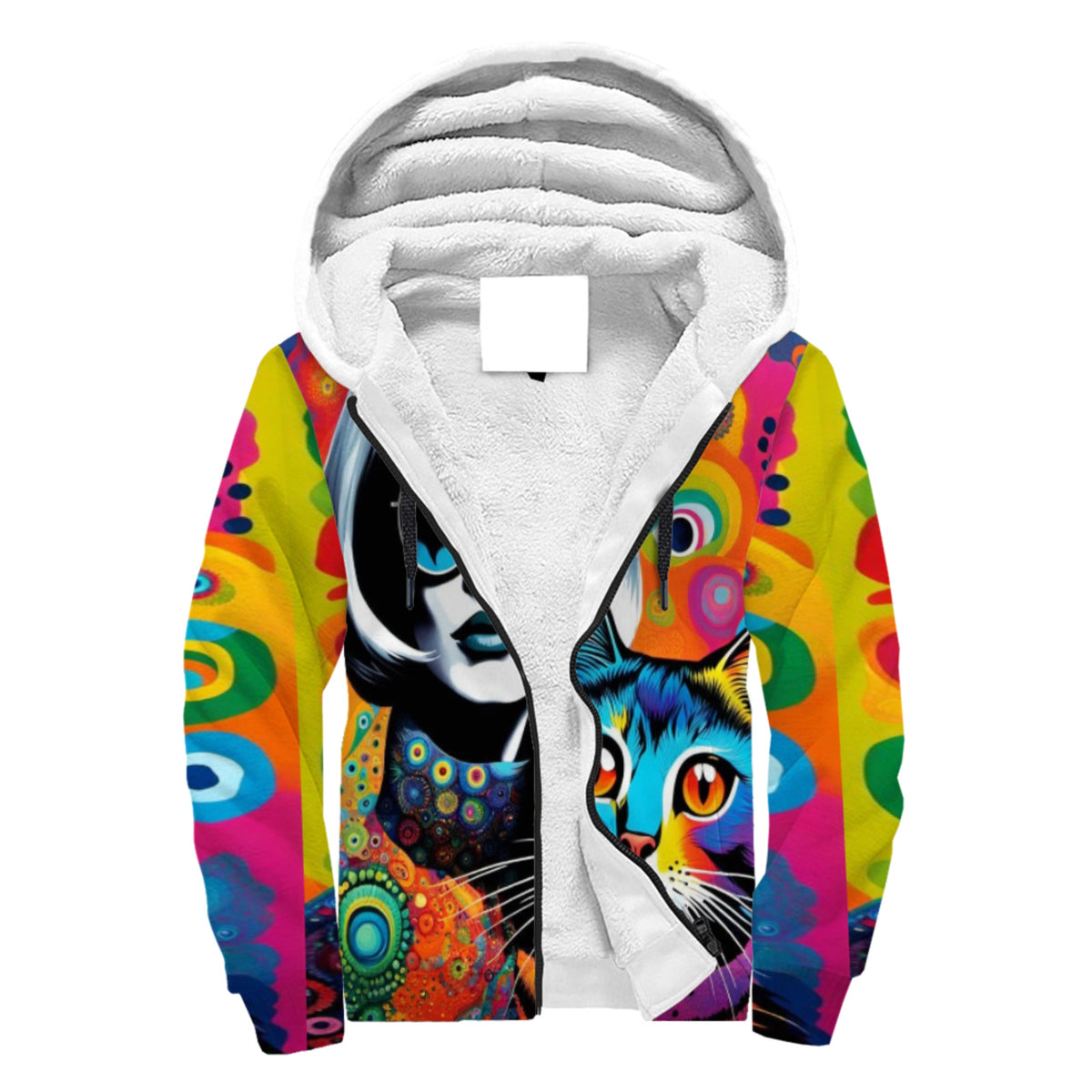 60&#39;s Pop Art Andy Warhol Style Hippie Symbol Sherpa Lined Zip-up Hoodie