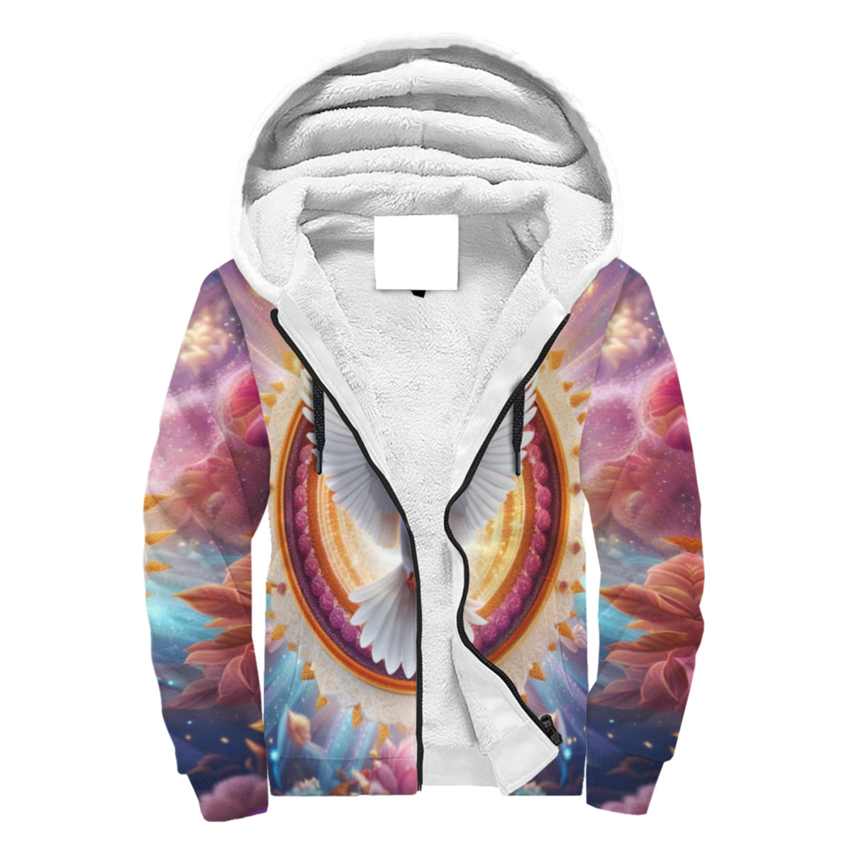 Peace Symbol Dove Sherpa Lined Zip-up Hoodie For Hippies