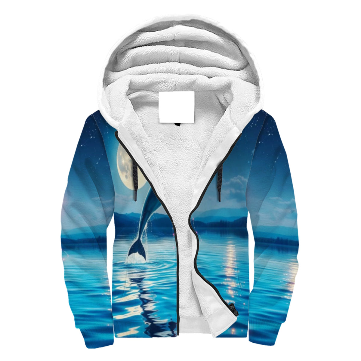 Boho Moon Dolphin Sherpa Lined Zip-up Hoodie For Hippies