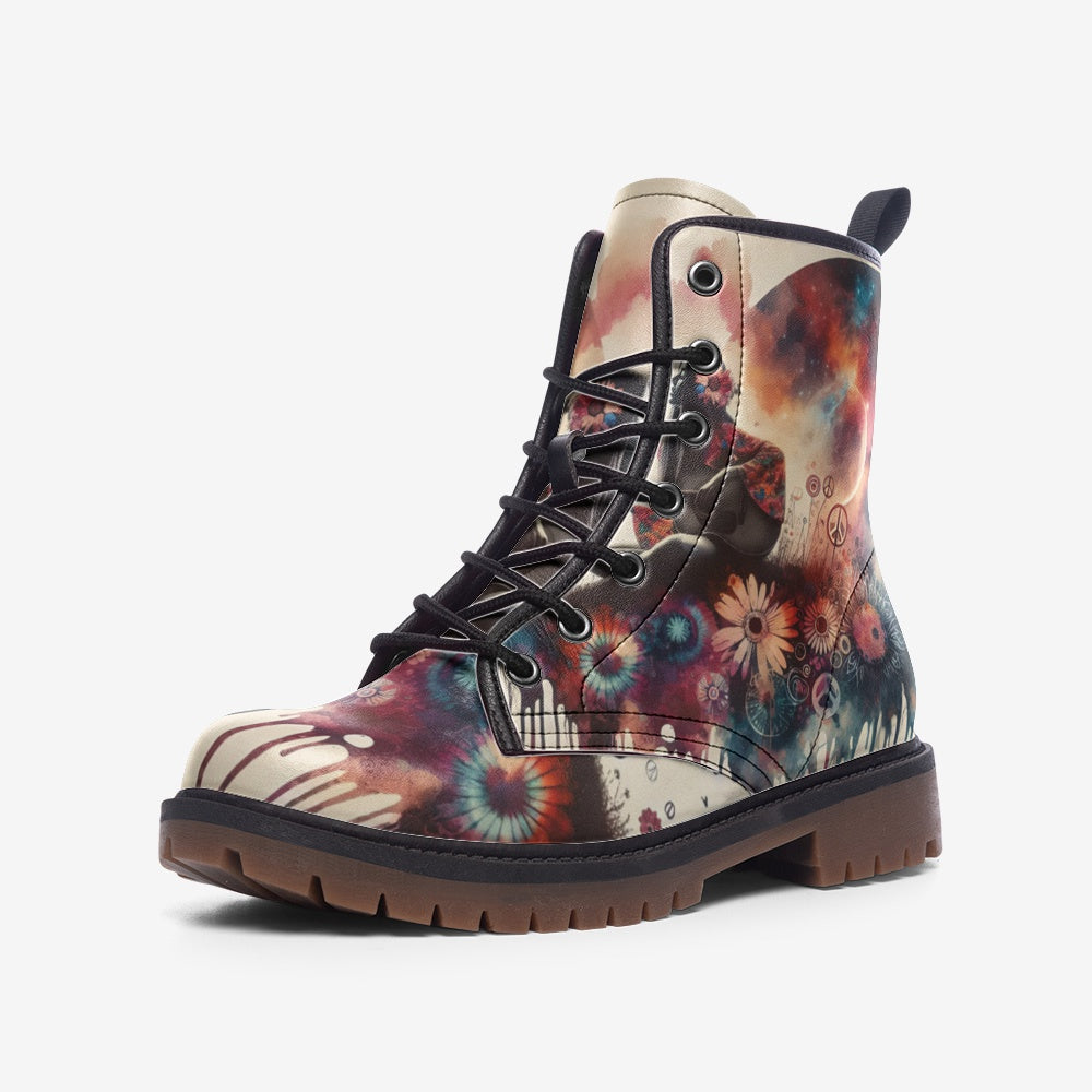 Hippie Art Zone - Watercolor Flower Field Art Casual Leather Lightweight Boots for Hippies