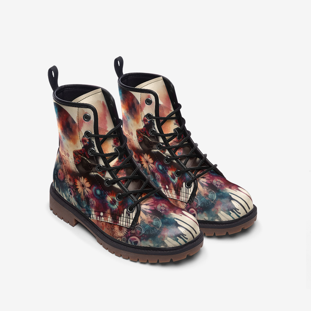 Hippie Art Zone - Watercolor Flower Field Art Casual Leather Lightweight Boots for Hippies