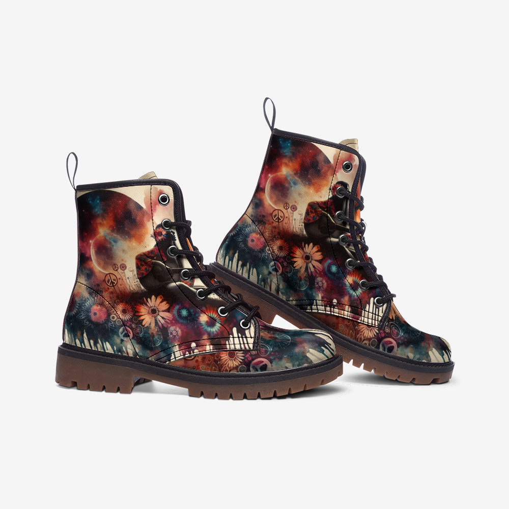 Hippie Art Zone - Watercolor Flower Field Art Casual Leather Lightweight Boots for Hippies