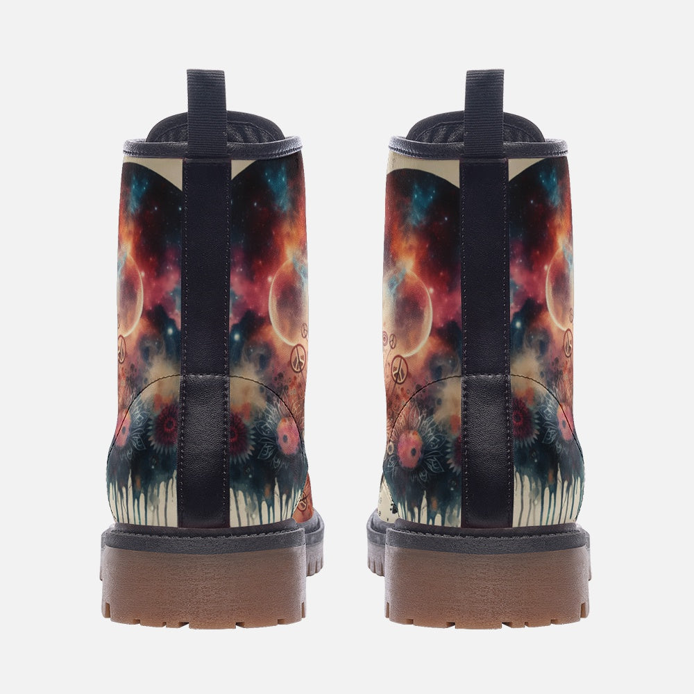 Hippie Art Zone - Watercolor Flower Field Art Casual Leather Lightweight Boots for Hippies