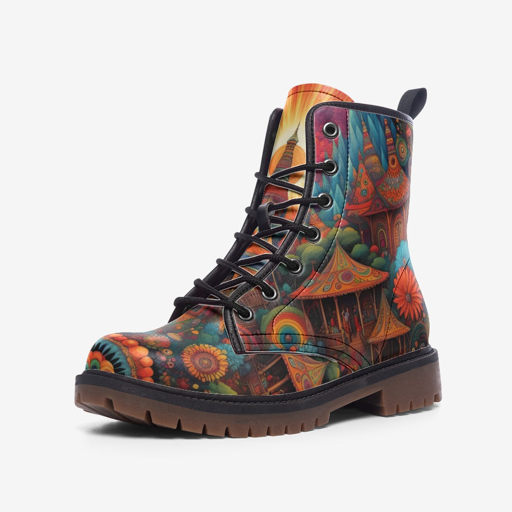 Hippie Art Zone - Psychedelic Wonderland Casual Leather Lightweight Boots For Hippies