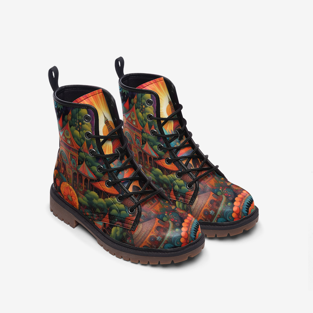 Hippie Art Zone - Psychedelic Wonderland Casual Leather Lightweight Boots For Hippies