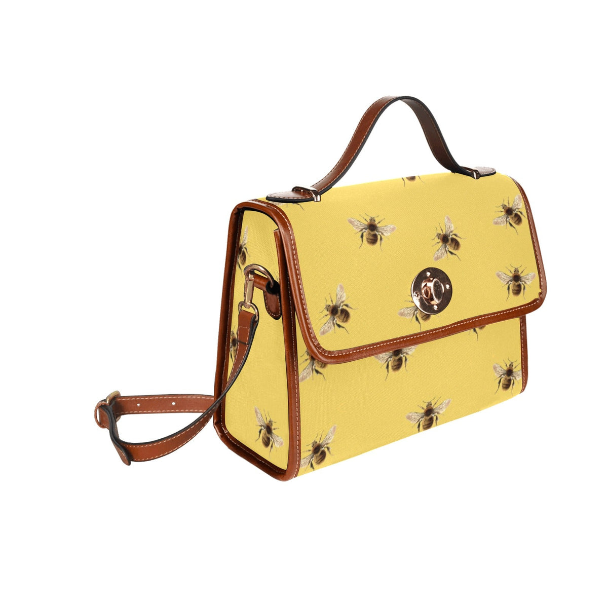 Retro Yellow Honey Bee Canvas Satchel Handbag For Boho Hippie