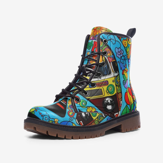 Hippie Art Zone - Hippie Road Trip Casual Leather Lightweight Boots for Hippies