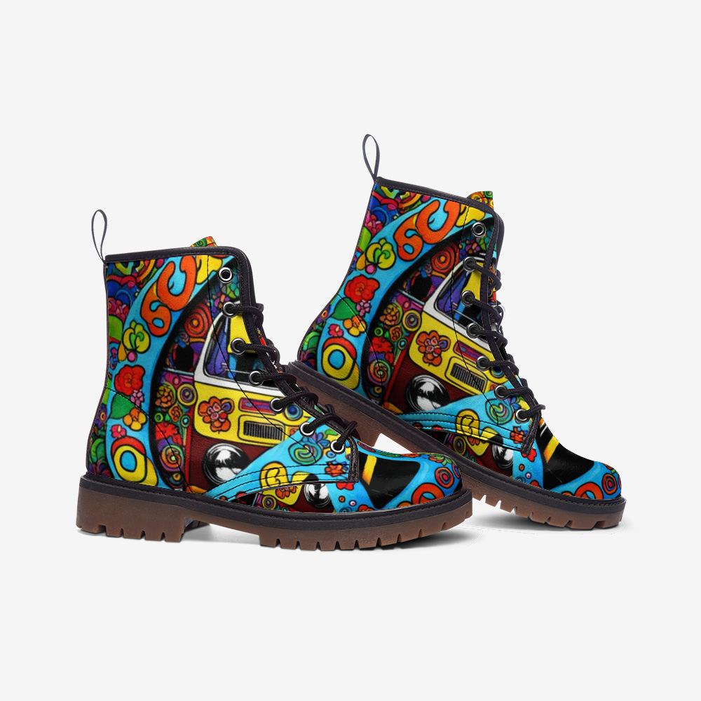 Hippie Art Zone - Hippie Road Trip Casual Leather Lightweight Boots for Hippies