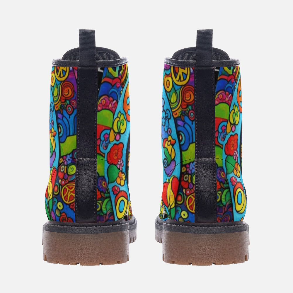 Hippie Art Zone - Hippie Road Trip Casual Leather Lightweight Boots for Hippies