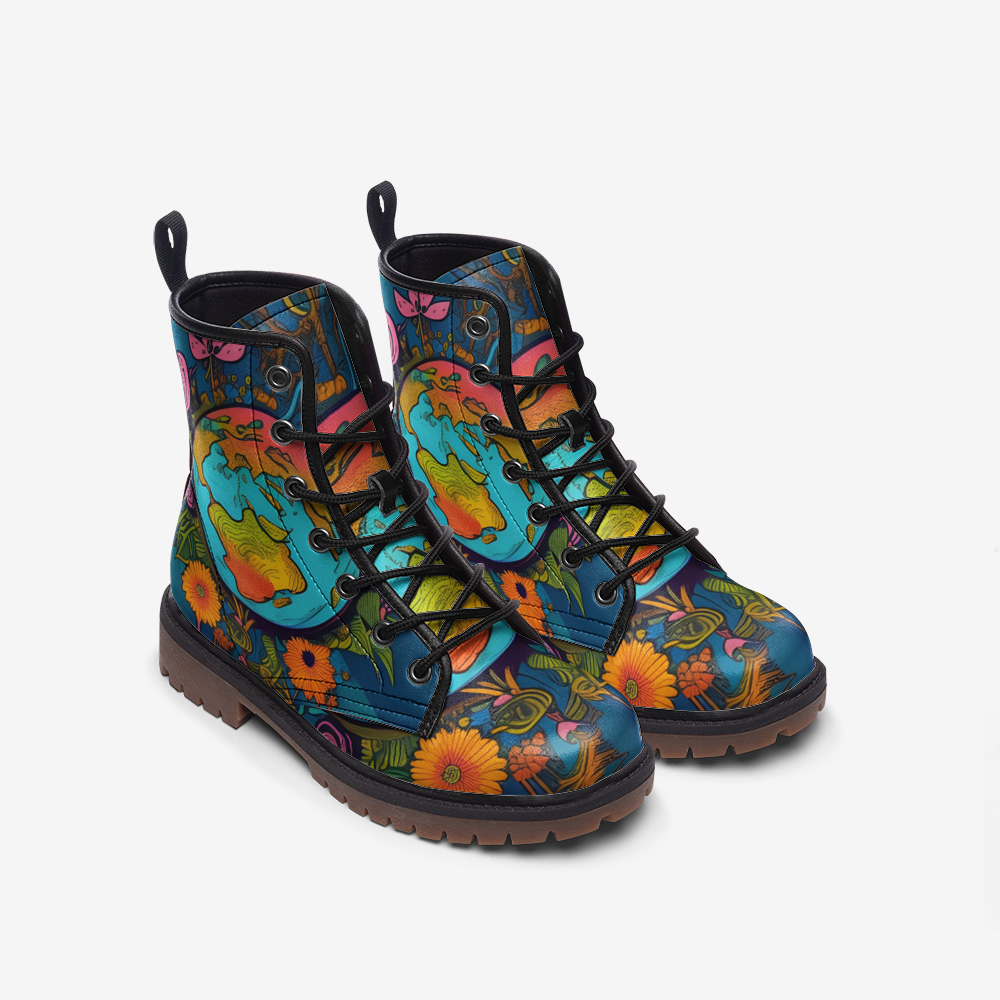 Hippie Art Zone - Psychedelic Earth Artwork On Casual Leather Lightweight Boots For Hippies