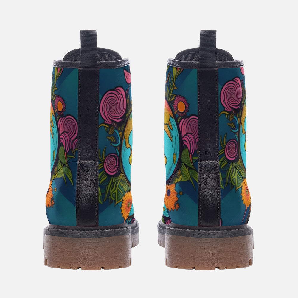 Hippie Art Zone - Psychedelic Earth Artwork On Casual Leather Lightweight Boots For Hippies