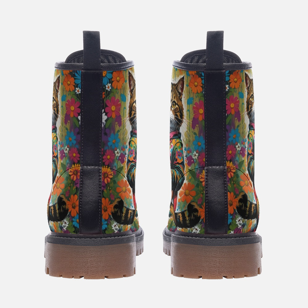 Hippie Art Zone - Guitar Cats Casual Leather Lightweight Boots for Cat Lovers