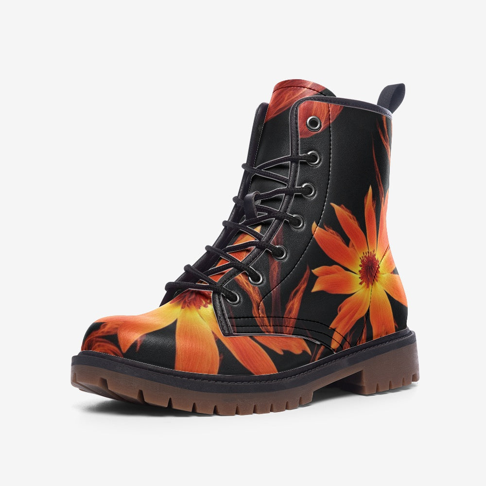 Hippie Art Zone - Burnt Flowers on Leather Lightweight Boots for Hippies