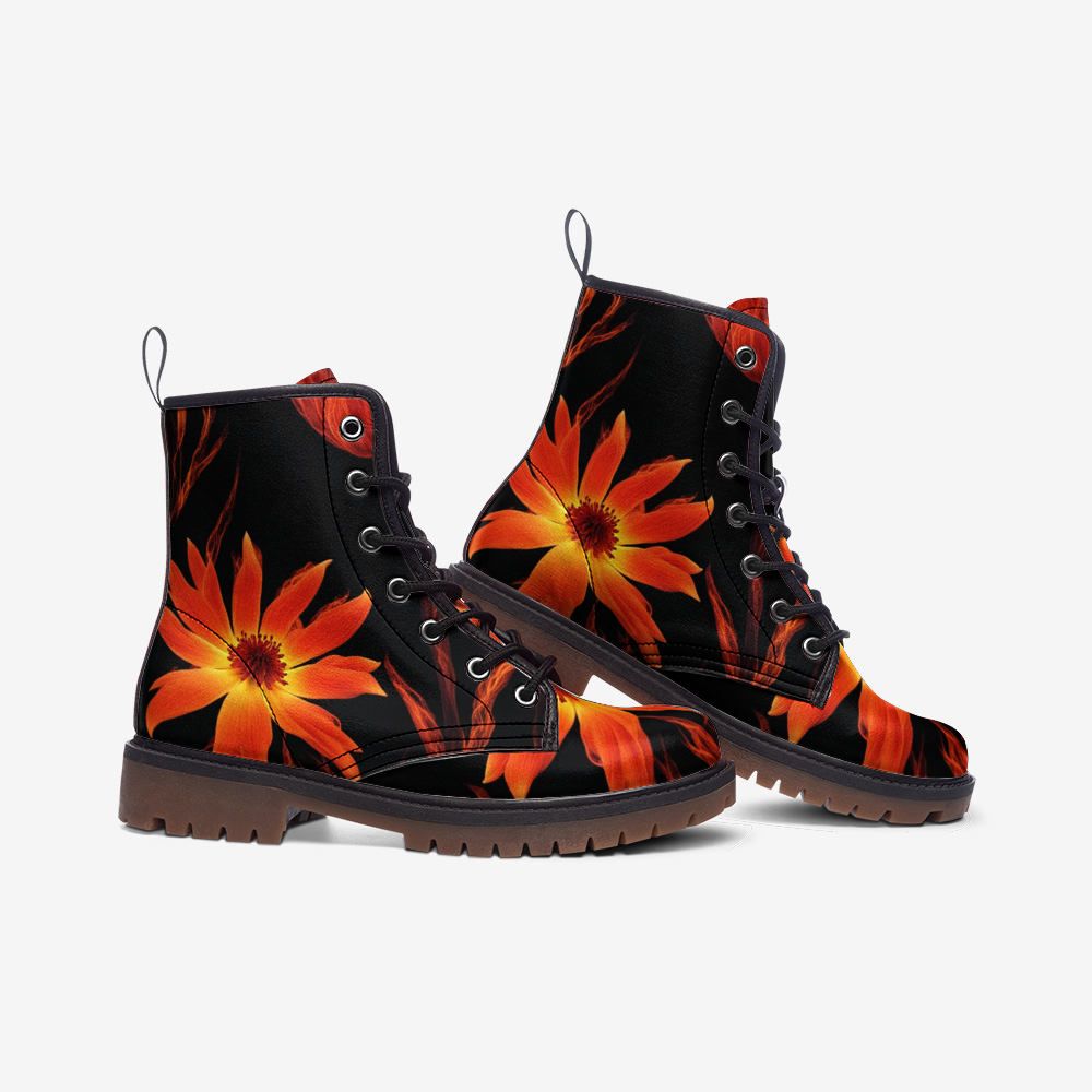 Hippie Art Zone - Burnt Flowers on Leather Lightweight Boots for Hippies