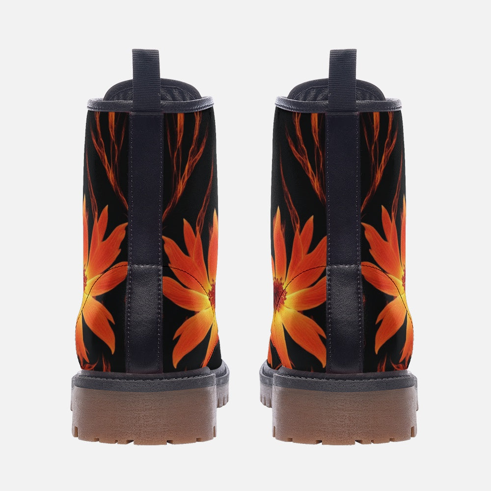 Hippie Art Zone - Burnt Flowers on Leather Lightweight Boots for Hippies