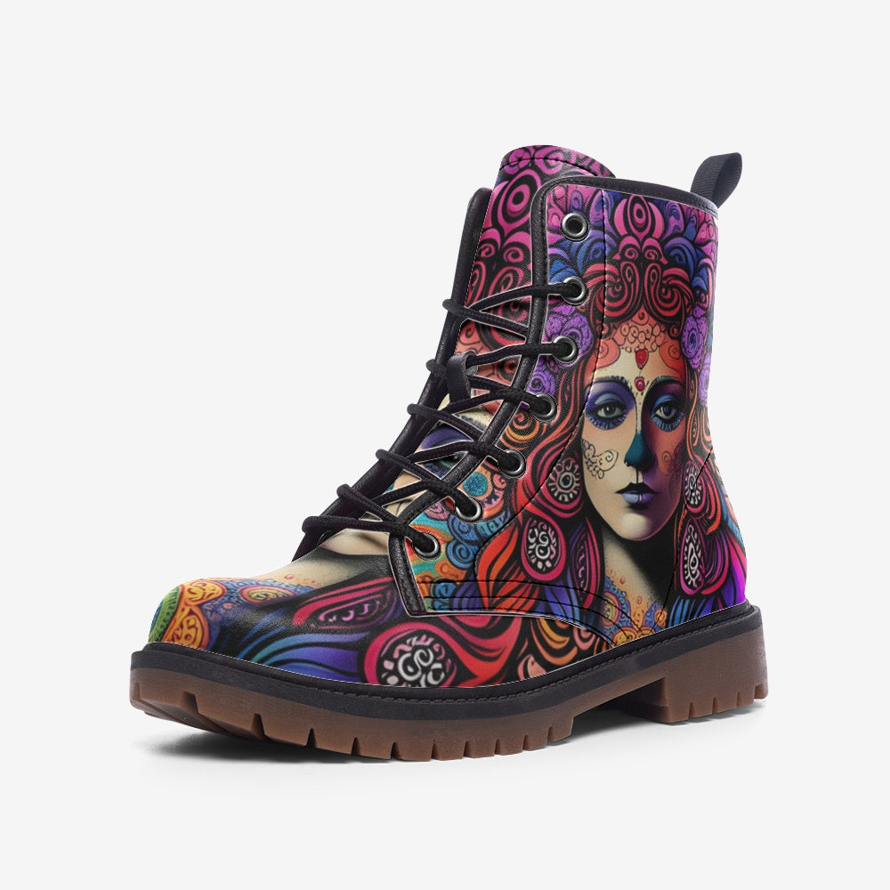 Hippie Art Zone - Santa Maria La Catrina Casual Leather Lightweight Boots For Hippies