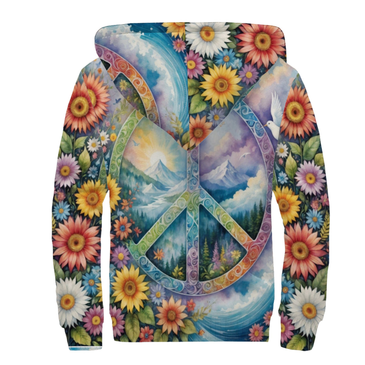 Peace On Earth Sherpa Lined Zip-up Hoodie For Hippies