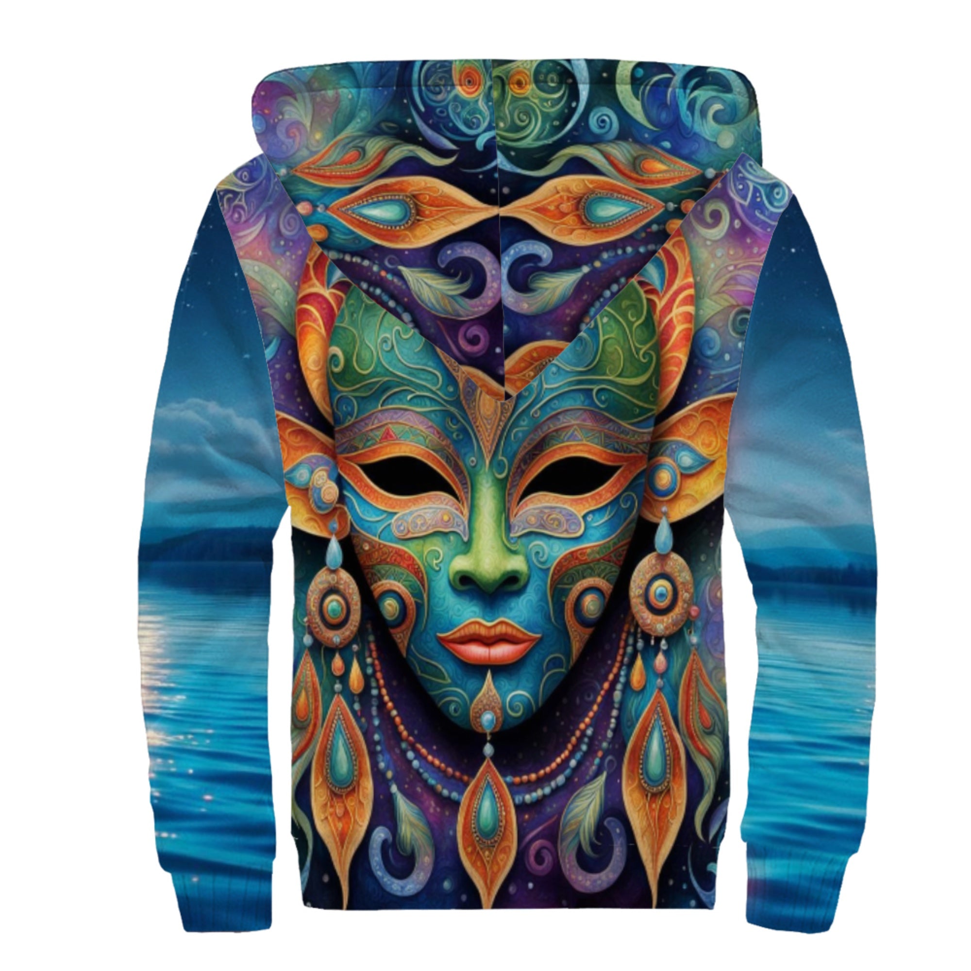 Batik Face Mask Sherpa Lined Zip-up Hoodie For Hippies