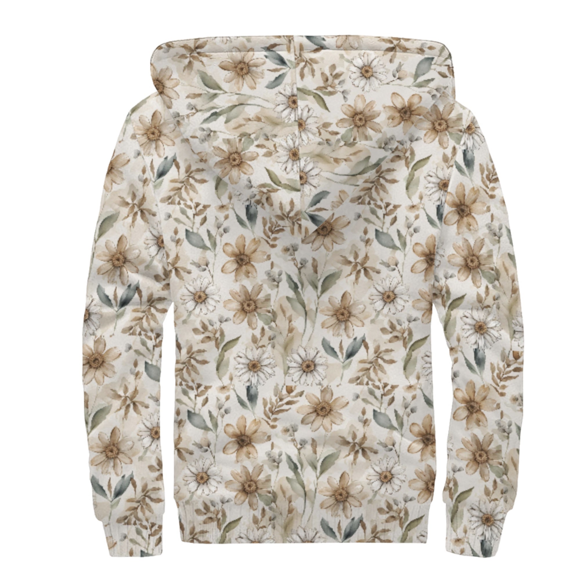 Boho Flowers Sherpa Lined Zip-up Hoodie For Hippies
