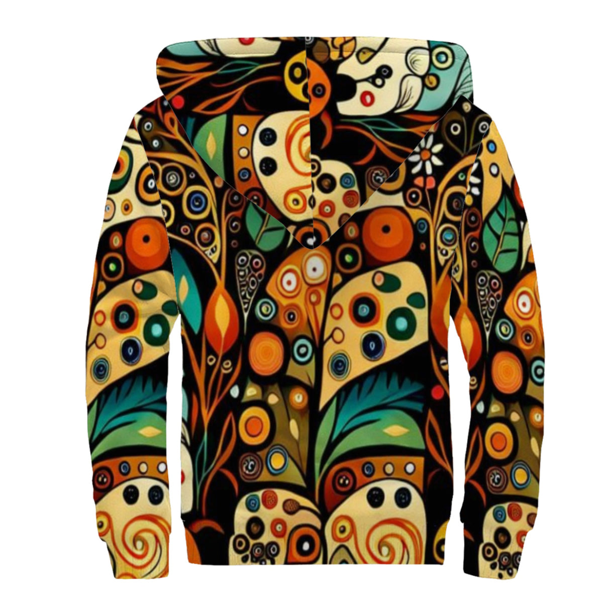 Boho Botanical Coloful Sherpa Lined Zip-Up Hoodie For Hippies