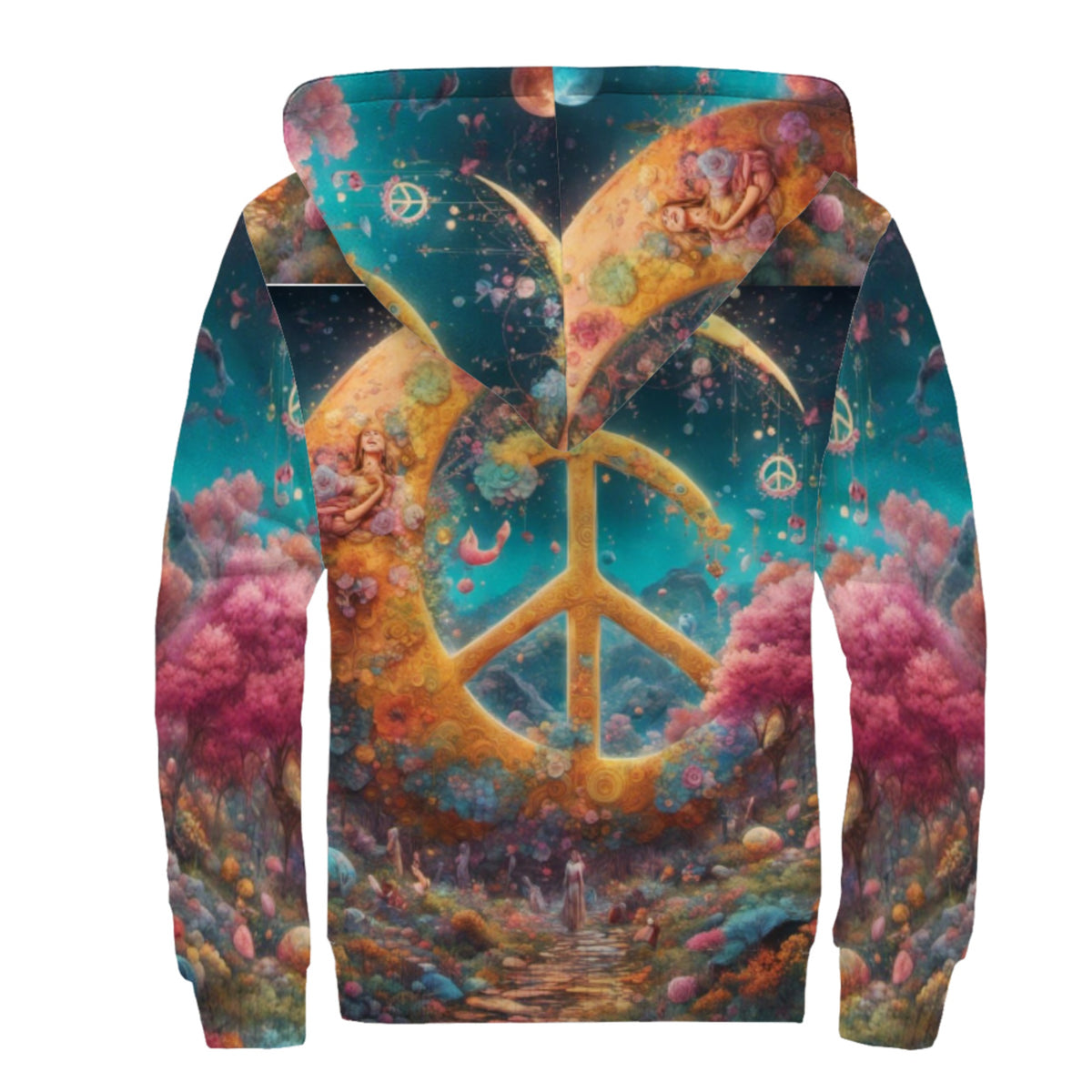 World Of Peace Sherpa Lined Zip-up Hoodie For Hippies