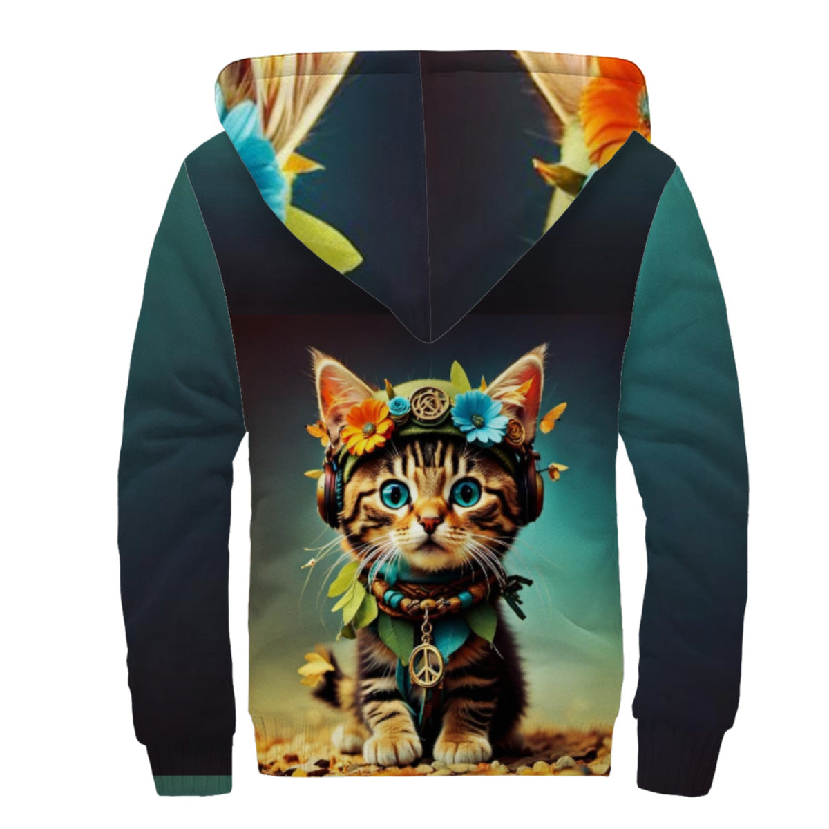 Kitten Hippie Sherpa Lined Zip-up Hoodie For Hippies