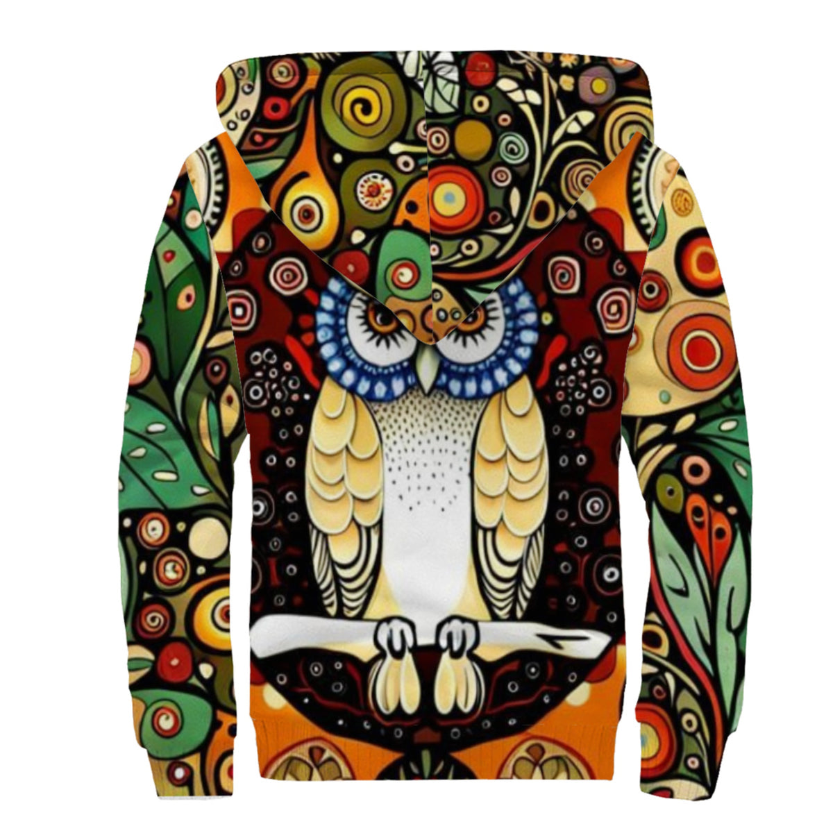 Boho Botanical Owl Sherpa Lined Zip-up Hoodie For Hippies