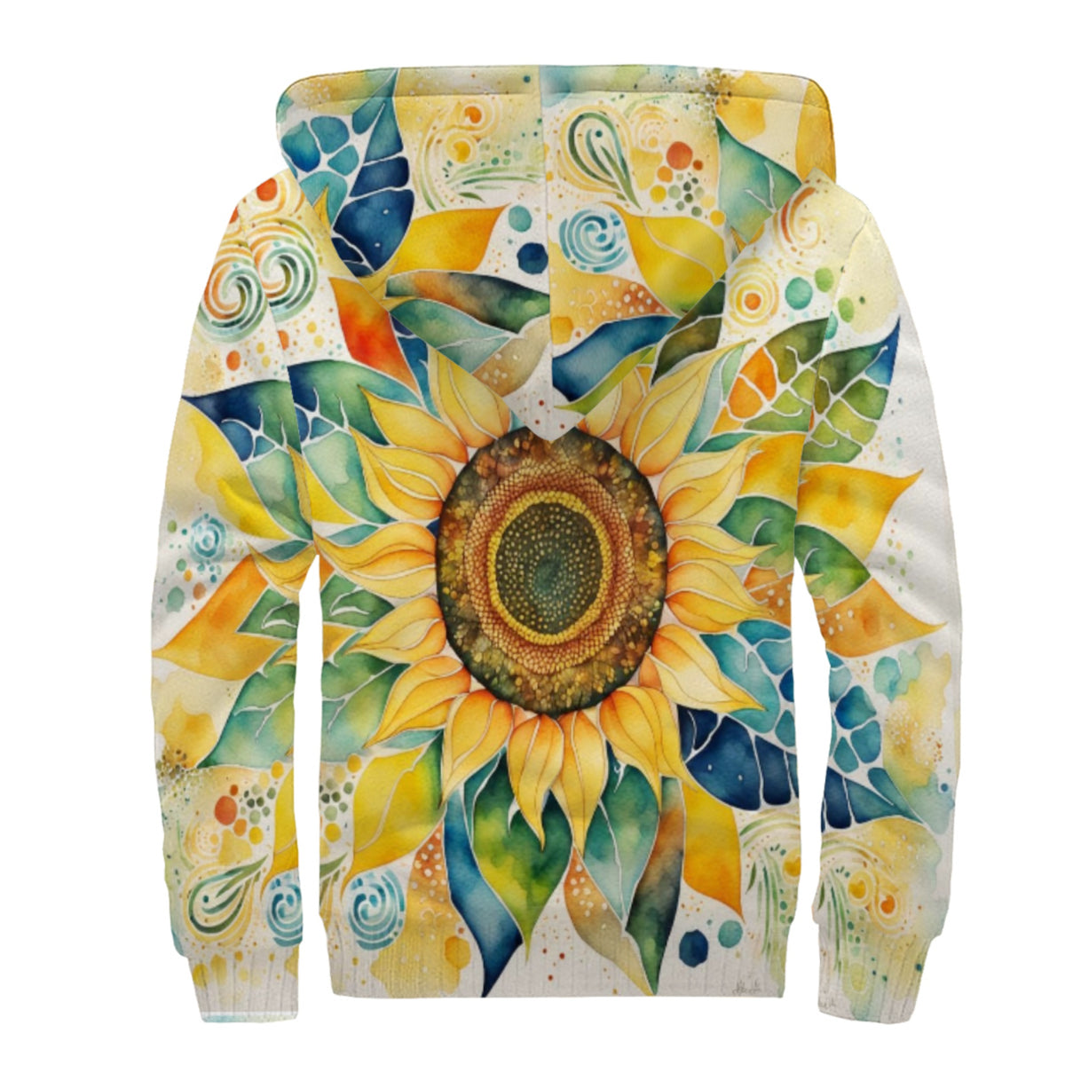 Sunflower Abstract Sherpa Lined Zip-up Hoodie For Hippies