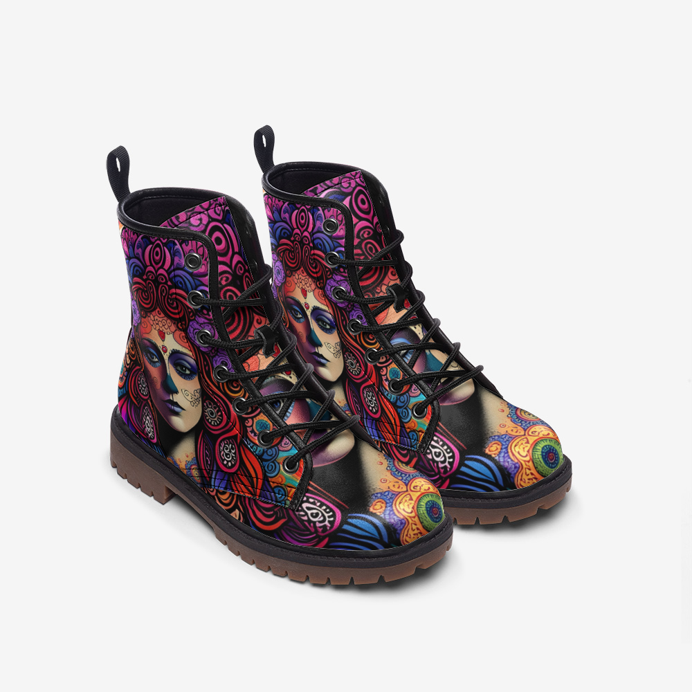 Hippie Art Zone - Santa Maria La Catrina Casual Leather Lightweight Boots For Hippies