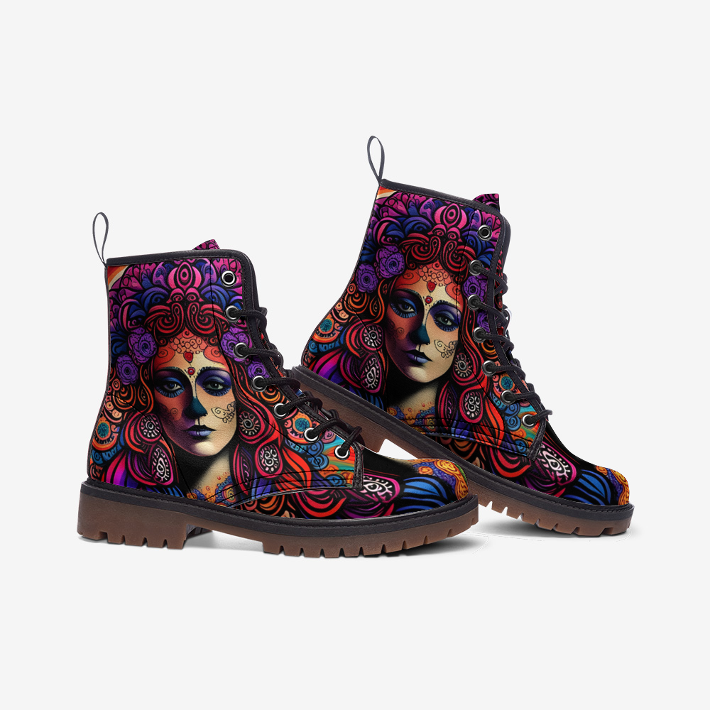 Hippie Art Zone - Santa Maria La Catrina Casual Leather Lightweight Boots For Hippies