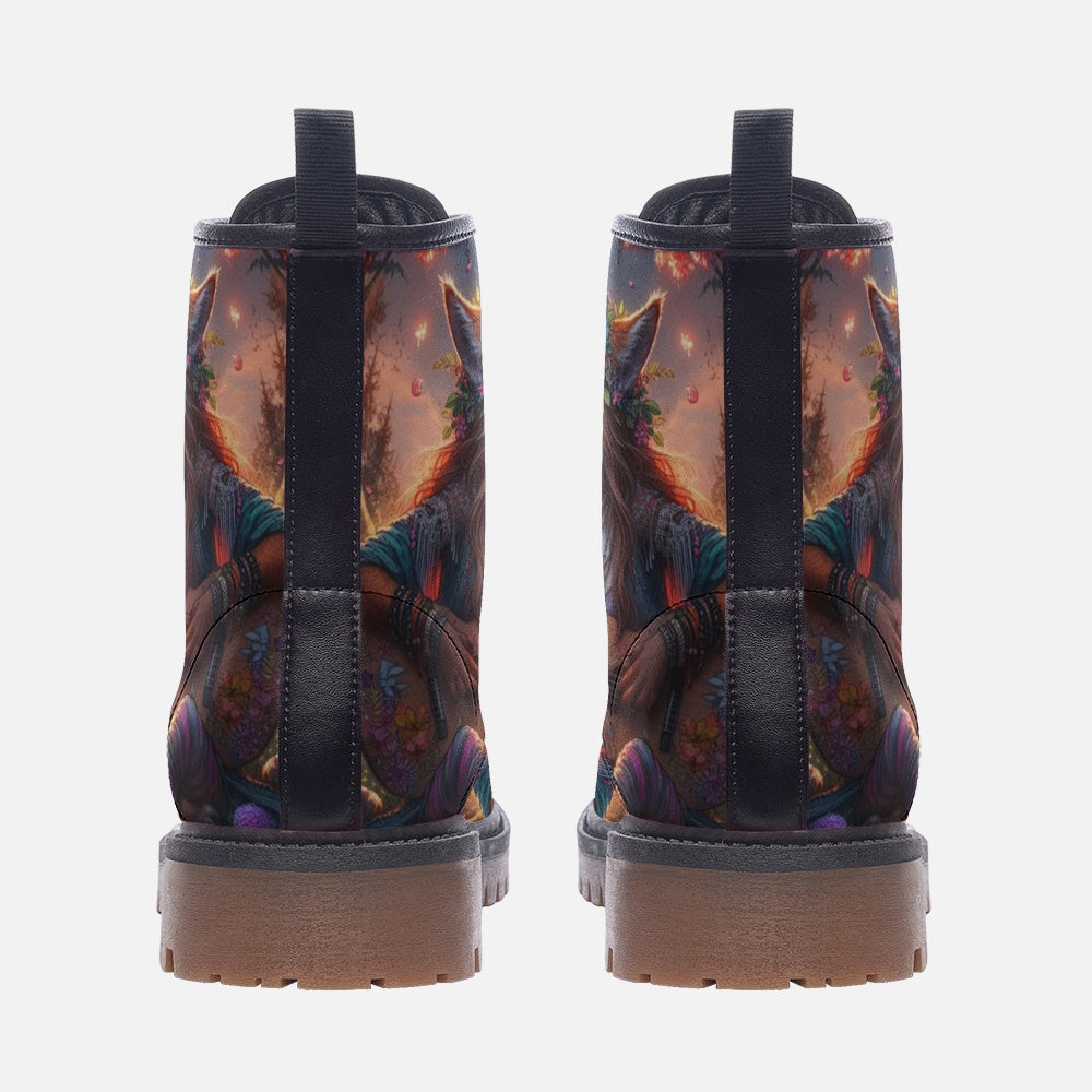 Hippie Art Zone  - Foxy Girl Artwork On Casual Leather Lightweight Boots For Hippies