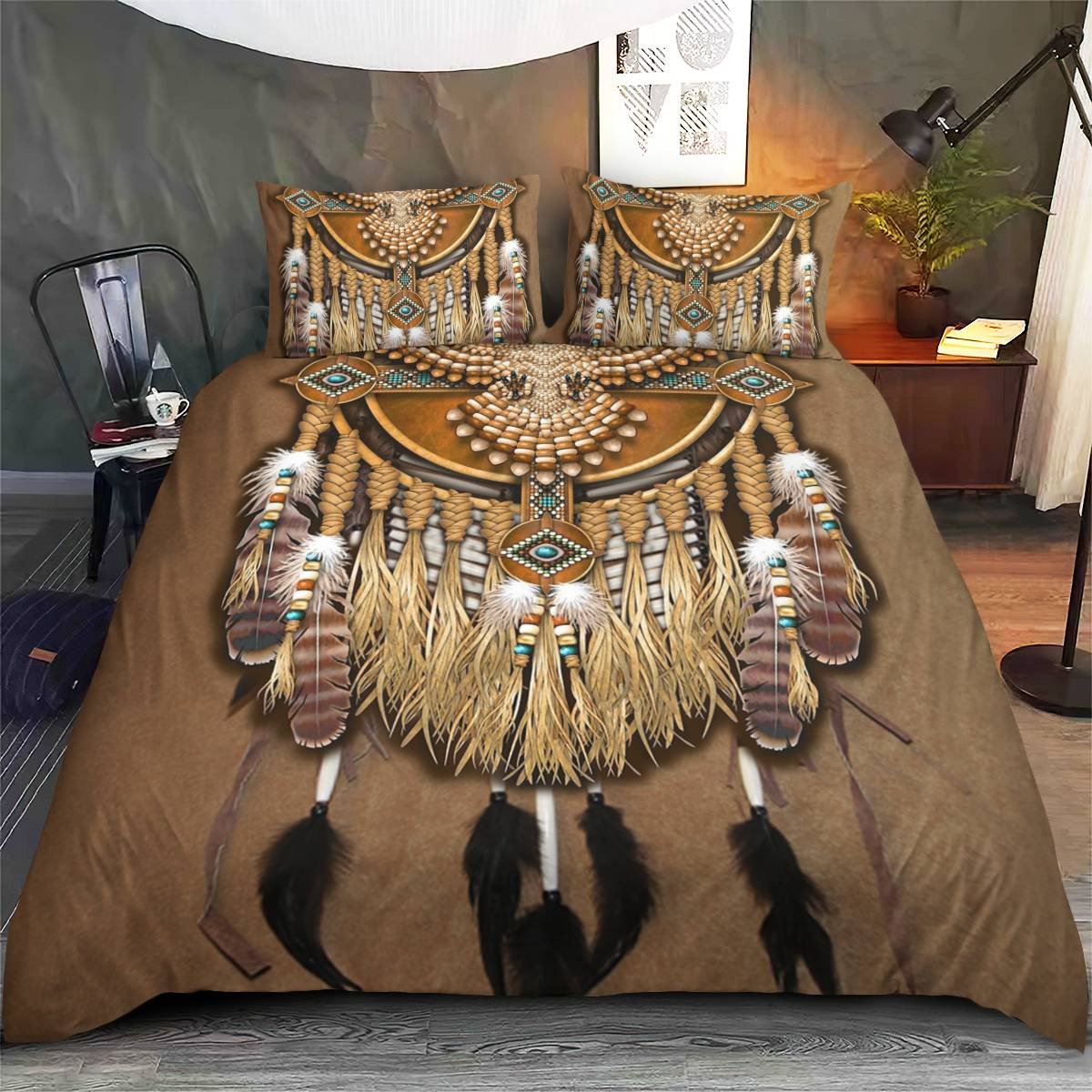 hippieartzone - Native American Owl Dreamcatcher Pattern Bedding Set