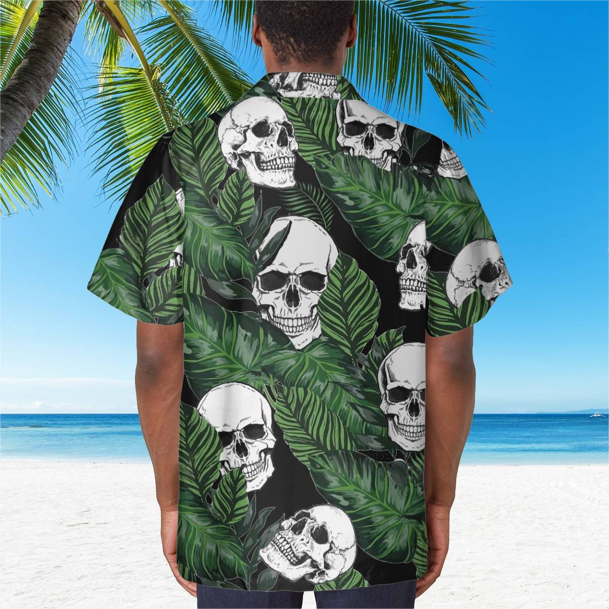 hippieartzone - GREEN SKULL TROPICAL HAWAII SHIRT.