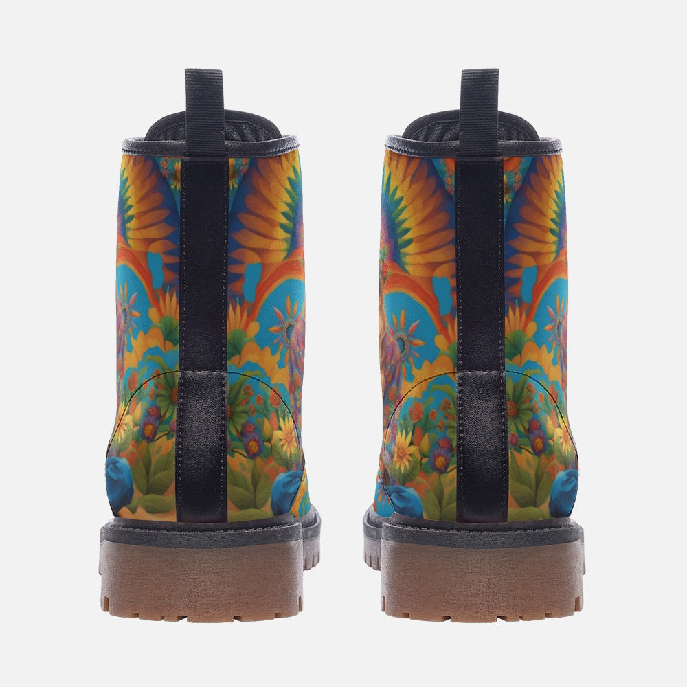 Hippie Art Zone - Girl With Rainbow Behind Casual Leather Lightweight Boots For Hippies