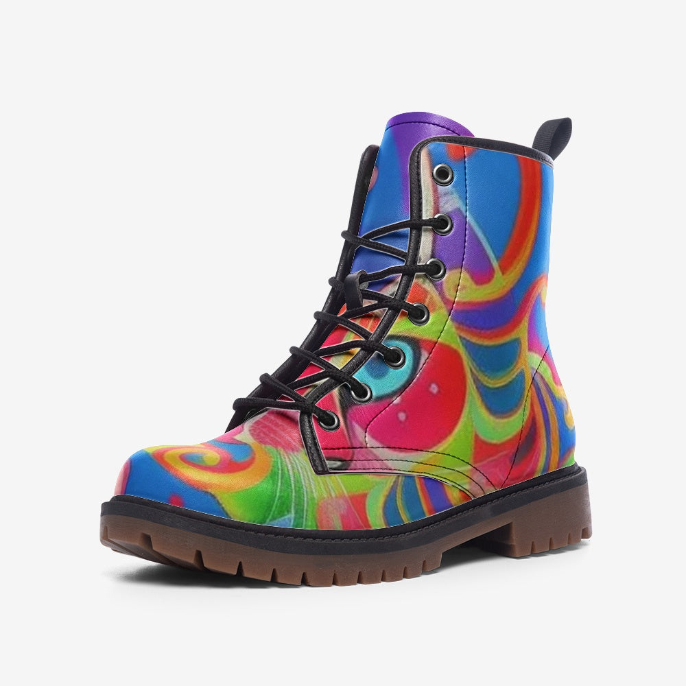 Hippie Art Zone - Colorful Abstract Leather Lightweight Boots For Hippies